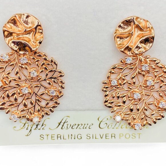 FAC Vine Branch CZ Rose Gold Tone Dangle Earrings NWT - Picture 4 of 5